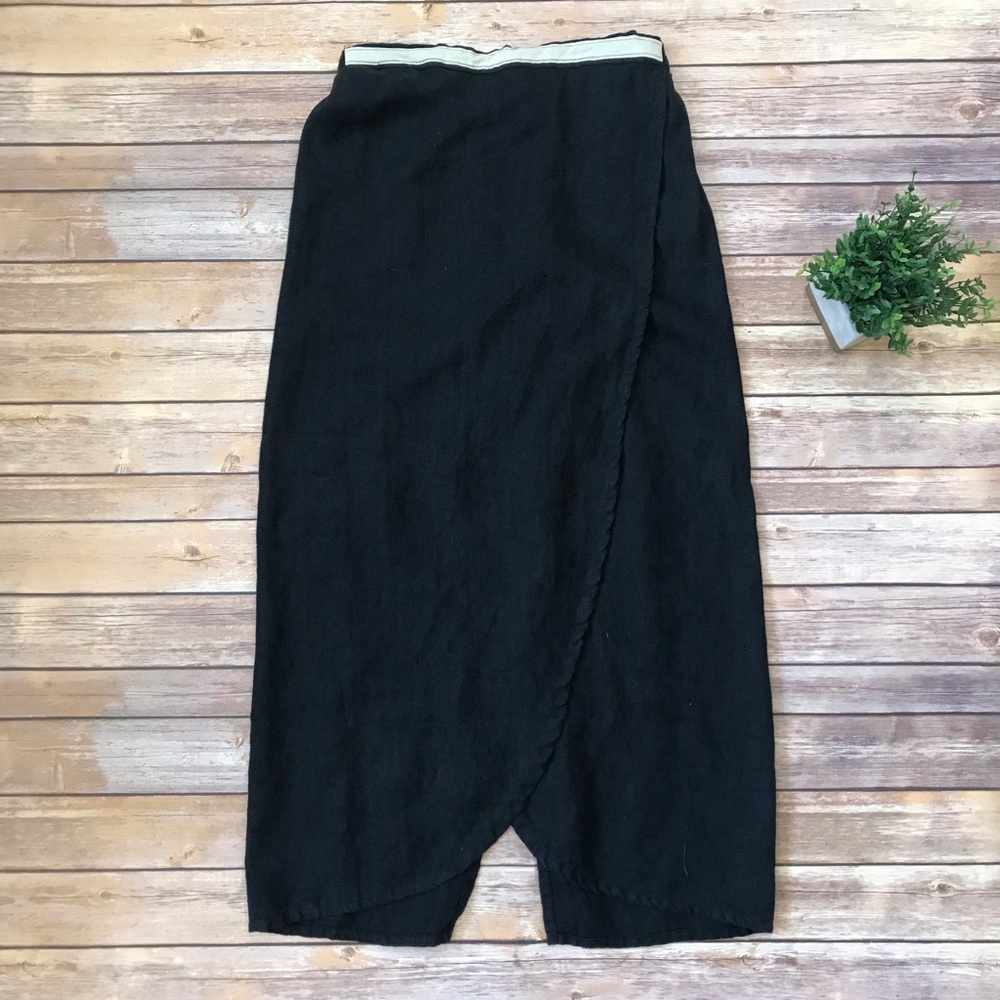 Flax 100% Linen Black Maxi Overlapping Skirt